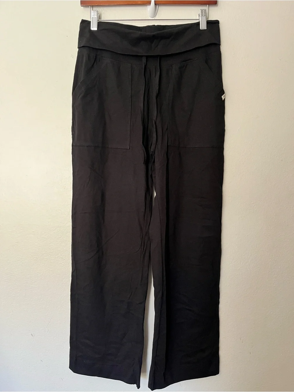 NWOT Pact Fold Over Lounge Pants Organic Cotton Black M Wide Leg - Picture 4 of 7